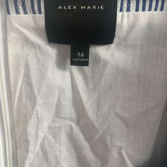 | Alex Marie Striped Puff Sleeve Dress Cottagecore Prairie Button Front Belted - Picture 4 of 8